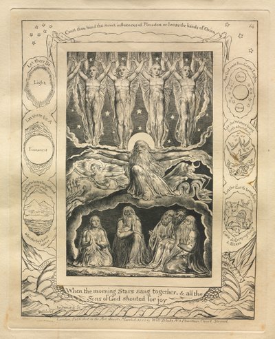 Das Buch Hiob: Pl. 14, Als die Morgensterne zusammen sangen und alle Söhne Gottes..., 1825 von William Blake