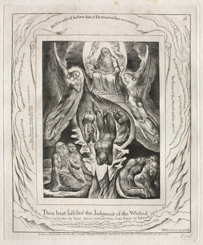 Das Buch Hiob: Pl. 16, Du hast das Urteil der Gottlosen erfüllt, 1825 von William Blake