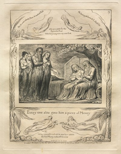 Das Buch Hiob: Pl. 19, Jeder gab ihm auch ein Stück Geld von William Blake