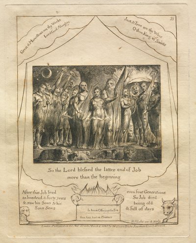 Das Buch Hiob: Pl. 21, So segnete der Herr das Ende Hiobs mehr als den Anfang, 1825 von William Blake