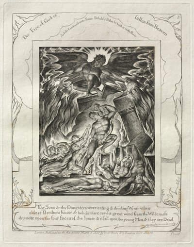 Das Buch Hiob: Pl. 3, Deine Söhne und deine Töchter aßen und tranken Wein im Haus ihres ältesten Bruders von William Blake
