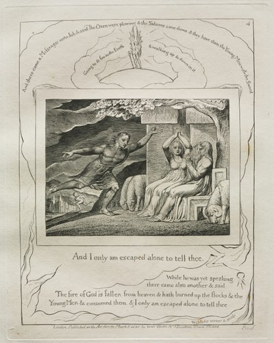Das Buch Hiob: Pl. 4, Und ich allein bin entkommen, um es dir zu berichten von William Blake