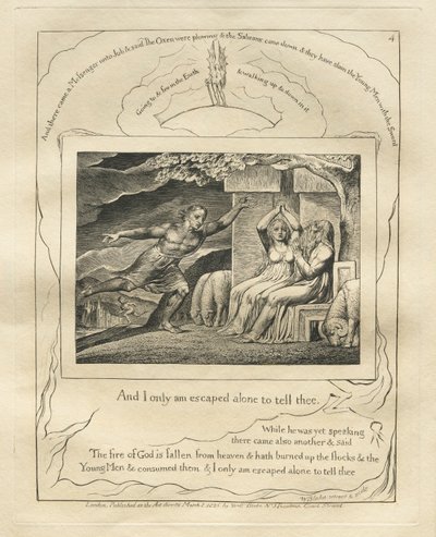 Das Buch Hiob: Pl. 4, Und ich allein bin entkommen, um es dir zu sagen von William Blake