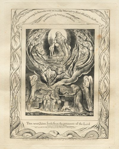 Das Buch Hiob: Pl. 5, Da ging Satan vom Angesicht des Herrn weg von William Blake