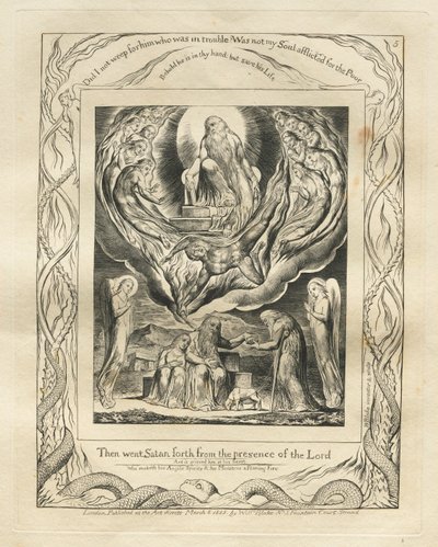 Das Buch Hiob: Pl. 5, Dann ging Satan aus der Gegenwart des Herrn, 1825 von William Blake