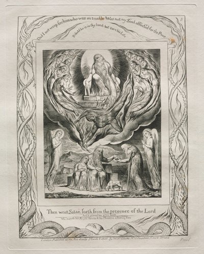 Das Buch Hiob: Pl. 5, Dann ging Satan vom Angesicht des Herrn weg, 1825 von William Blake
