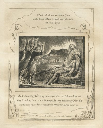 Das Buch Hiob: Pl. 7, Und als sie ihre Augen von weitem aufhoben und ihn nicht erkannten, erhoben sie ihre Stimmen und weinten von William Blake