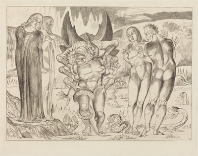 Der Kreis der Diebe; Agnolo Brunelleschi von einer sechsfüßigen Schlange angegriffen von William Blake