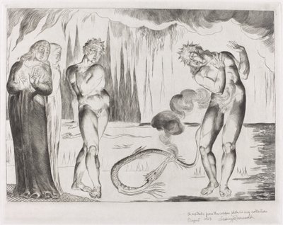 Der Kreis der Diebe; Buoso Donati wird von der Schlange angegriffen von William Blake