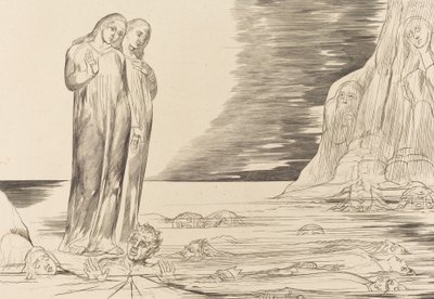 Der Kreis der Verräter, Dantes Fuß trifft Bocca degli Abbate von William Blake