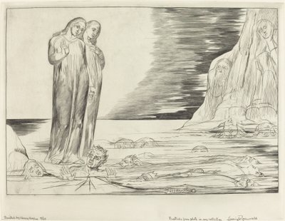 Der Kreis der Verräter, Dantes Fuß trifft Bocca degli Abbate von William Blake