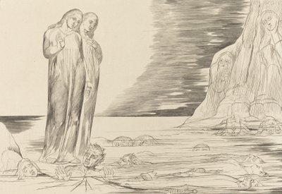 Der Kreis der Verräter, Dantes Fuß tritt Bocca degli Abbate von William Blake
