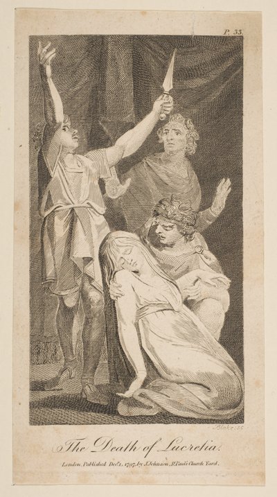 Der Tod der Lucretia, aus Allens neuer und unparteiischer römischer Geschichte, 1797 von William Blake