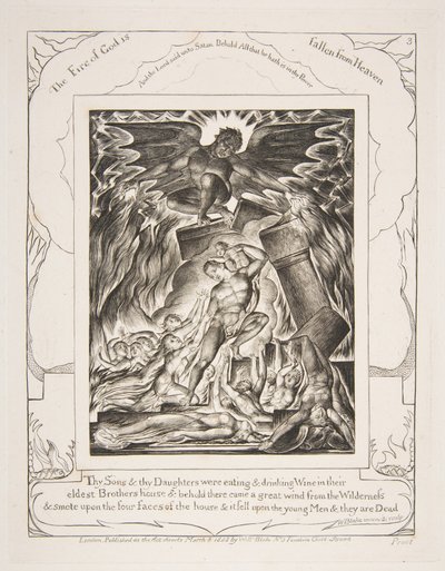 Die Zerstörung von Jobs Söhnen, aus Illustrationen des Buches Hiob, 1825-26 von William Blake