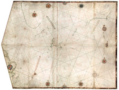 Portulankarte von William Borough, die das Seegebiet der Nordsee und der Ostsee zeigt, von der Ostküste Englands bis zum Kopf des Golfs von Schweden, ca. 1580 von William Borough