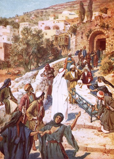 Jesus erweckt einen jungen Mann in der Stadt Nain von den Toten von William Brassey Hole