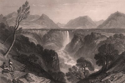 Ansicht der Marmore-Wasserfälle (Cascata delle Marmore) bei Terni, Umbrien, Italien, Stahlstich von James Tibbitts Willmore nach einer Zeichnung von William Brockedon, ca. 23x18,5 cm von William Brockedon