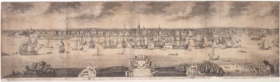 Eine Südansicht der blühenden Stadt New York in der Provinz New York in Amerika, graviert von John Harris, 1717-18 von William Burgis