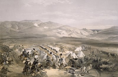 Angriff der schweren Kavalleriebrigade in der Schlacht von Balaklawa am 25. Oktober 1854, graviert von E. Walker, veröffentlicht 1855 von William Crimea Simpson