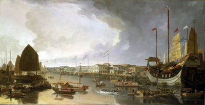 Überblick über europäische Fabriken in Kanton (China), mit Beschreibungen der Navigation auf dem Guangdong-Fluss (oder Perlfluss) und einer Vielzahl von Booten von William Daniell