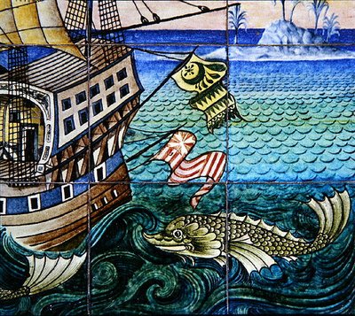 Fliesen, die eine Galeone darstellen von William de Morgan