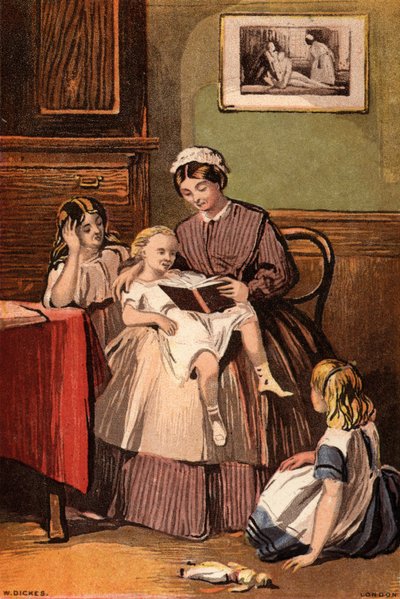 Der freundliche Diener: ein Dienstmädchen liest kleinen Kindern vor von William Dickes