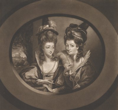 Mrs. Gwyn & Mrs. Bunbury in den Charakteren der Lustigen Weiber von Windsor von William Dickinson