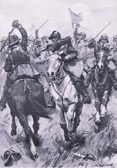 Der Kavalleriekonflikt bei Dunbar, 3. September 1650, Illustration aus British Battles on Land and Sea, 1915 von William Edward Stott
