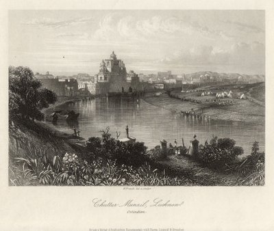 Gesamtansicht über den Gomati, Chuttur Munzil, Lucknow von William French