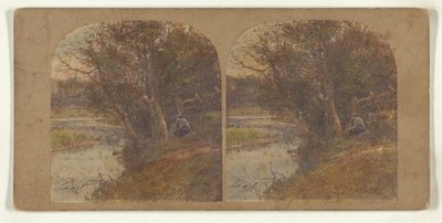 Mann in nachdenklicher Stimmung am Flussufer sitzend von William Grundy