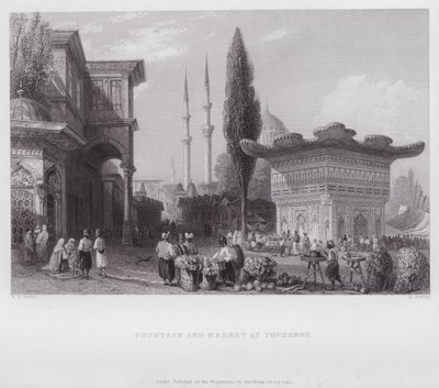 Brunnen und Markt in Tophanne (Gravur) von William H. Bartlett