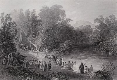 Der Jordanfluss, Griechischer Badeplatz (Gravur) von William H. Bartlett