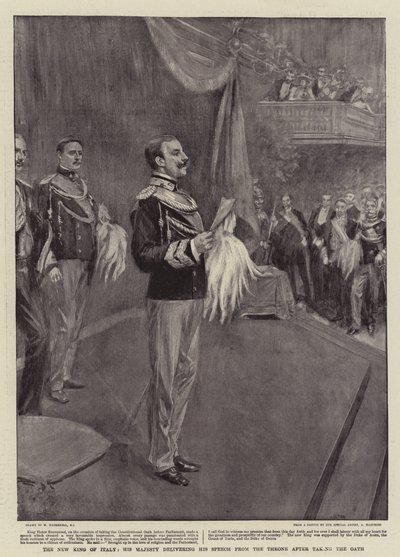 Der neue König von Italien, Seine Majestät hält seine Thronrede nach der Vereidigung von William Hatherell