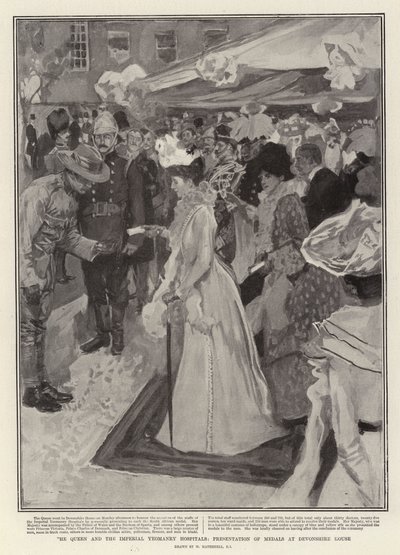 Die Königin und die Imperial Yeomanry Krankenhäuser, Medaillenverleihung im Devonshire House von William Hatherell