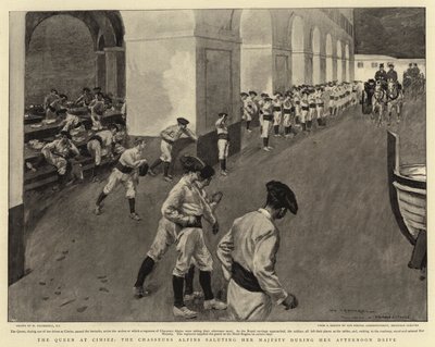Die Königin in Cimiez, die Chasseurs Alpins grüßen Ihre Majestät während ihrer Nachmittagsfahrt von William Hatherell