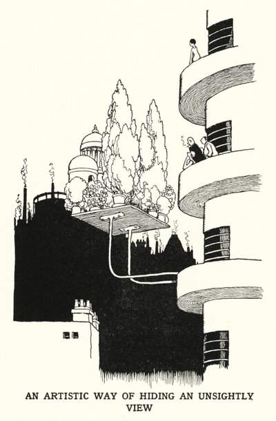 Eine künstlerische Art, eine unschöne Aussicht zu verbergen von William Heath Robinson