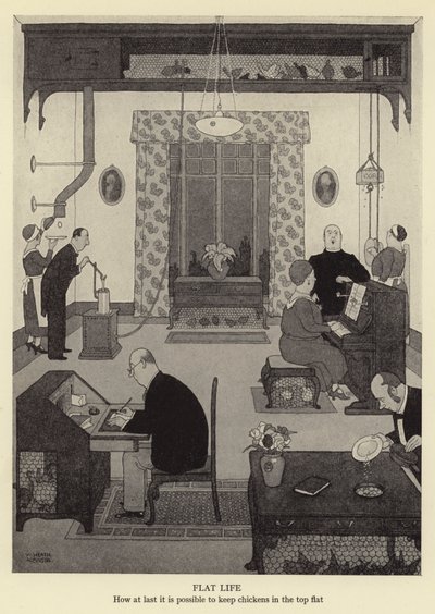Flaches Leben, wie es endlich möglich ist, Hühner in der obersten Etage zu halten von William Heath Robinson