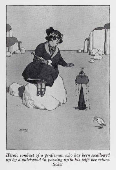 Heroisches Verhalten eines Gentlemans, der von Treibsand verschluckt wurde, als er seiner Frau ihr Rückfahrtticket reichte von William Heath Robinson
