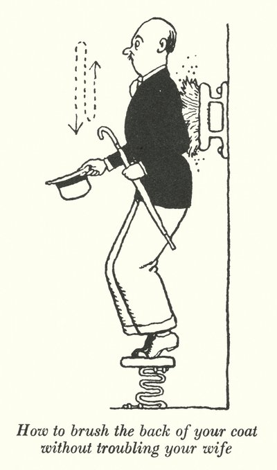 Wie man den Rücken seines Mantels bürstet, ohne seine Frau zu belästigen (Litho) von William Heath Robinson