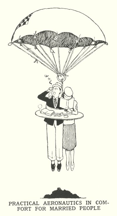 Praktische Luftfahrt in Komfort für verheiratete Menschen (Lithografie) von William Heath Robinson