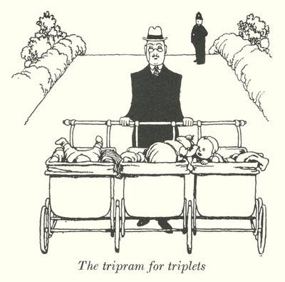 Der Tripram für Drillinge (Lithografie) von William Heath Robinson