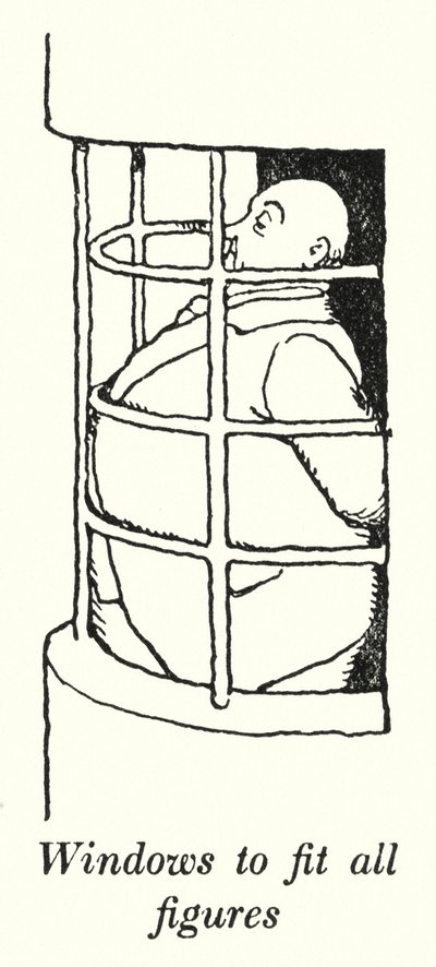Fenster, die zu allen Figuren passen (Lithografie) von William Heath Robinson