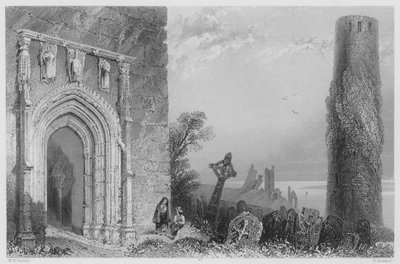 Eingangstür des Tempels Mc Durmot, Clonmacnoise (Stich) von William Henry (after) Bartlett