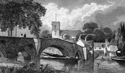 Kirche und Brücke von Aylesford, graviert von B. Winkles, veröffentlicht 1829 von William Henry Bartlett