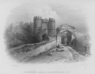 Carisbrooke Schloss, Isle of Wight, Tore und Bergfried (Stich) von William Henry Bartlett