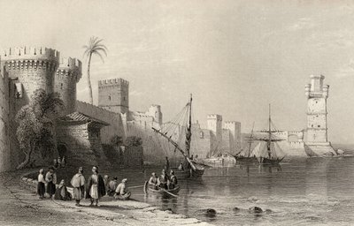 Hafen von Rhodos, Griechenland, graviert von J.C. Armytage von William Henry Bartlett