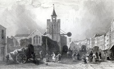High St. mit der Kirche St. Nicholas, Colchester, Essex, graviert von Charles Mottram, 1831 von William Henry Bartlett