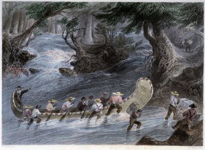 Kanu-Fahrten der Männer - in „Canadian scenery illustrated“ von Bartlett W. H. von William Henry Bartlett