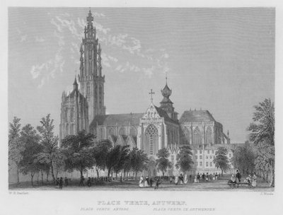 Place Verte, Antwerpen (Stich) von William Henry Bartlett