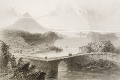 Pontoon-Brücke bei Lough Conn, County Mayo, Irland, aus 